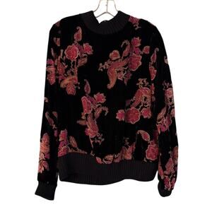 Daniel Rainn Cut Velvet Floral Paisley Top Black Pink Long Sleeve Large